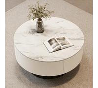 Modern Round Coffee Table Set - Rock Slab Nesting Tables for Living Room Stylish Thick Leg Design White Finish 70cm Diameter Versatile Home Decor Accent.