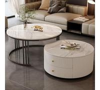 Modern Round Coffee Table Set - Stylish White Design Ample Storage for Living Room Bedroom Office & Balcony - Easy to Clean Perfect for Apartments - 40cm & 70cm Tables