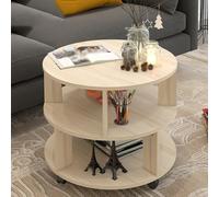 Modern Round Coffee Table with 2 Levels and Wheels Wooden Nightstand with Storage Small Sturdy Accent Table for Living Room Bedroom Cocktail Table