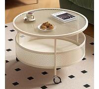 Modern Round Coffee Table with Caster Wheels 2-Tier Iron Storage Basket Stylish Sofa Center Table for Home & Office Décor Accent Cocktail Table Mesa de Centro