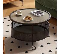 Modern Round Coffee Table with Caster Wheels 2-Tier Tea Table with Iron Basket Stylish Sofa Center Table for Home Office Chic Décor Accent Cocktail Table Mesa de Centro.