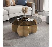 Modern Round Coffee Table with Clear Tempered Glass Top & Solid Wood Base Stylish Center Table for Living Room or Patio 80x40cm (31x16inch) Chic White & Pink Design