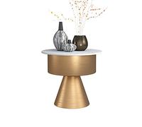 Modern Round Coffee Table with Slate Top - Stylish Wrought Iron Side Table for Bedroom Living Room & Sofa - Elegant Home Decoration