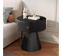 Modern Round Coffee Table with Stone Top and Hidden Drawer,with Carbon Steel Base,Minimalist Living Room Furniture Side Table for Sofa,Bedroom Apartment Office E,45CM