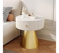 Modern Round Coffee Table with Stone Top and Hidden Drawer,with Carbon Steel Base,Minimalist Living Room Furniture Side Table for Sofa,Bedroom Apartment Office A,45CM