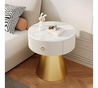 Modern Round Coffee Table with Stone Top and Hidden Drawer,with Carbon Steel Base,Minimalist Living Room Furniture Side Table for Sofa,Bedroom Apartment Office B,45CM