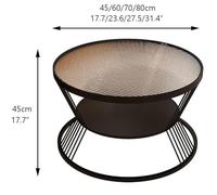 Modern Round Coffee Table with Storage - Black Glass Top & Metal Frame Ideal for Living Room Bedroom Office Lounge Small Spaces - 70cm White Tea Side Table