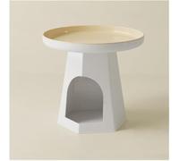 Modern Round Coffee Table with Storage Cat Bed Nightstand Creative Side Table for Sofa Beige Pet-Friendly End Table for Small Spaces