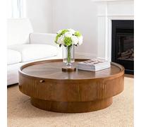 Modern Round Coffee Table with Storage - Handcraft Wooden Drum Coffee Tables with Sturdy Base, Circle Coffee Table Accent Center Tea Table for Living Room Office Apartment Small Space,Brown 100cm