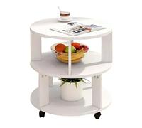 Modern Round Coffee Table with Wheels 2Tier Nightstand with Storage Small Wooden Accent Table Durable Living Room & Bedroom Side Table Cocktail Table