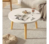 Modern Round Coffee Table, Wooden Coffee Table for Living Room, Low Table Small Table Study Table Small Desk for Tatami Sitting On The Floor Bedroom Bay Window Tea Room(24"L x 24"W x 20"H, White)