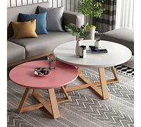 Modern Round Coffee Tables Set of 1/2 - Scandinavian Style Nesting Side Tables for Living Room & Bedroom Easy Assembly White & Pink Finish 70cm & 50cm