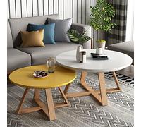 Modern Round Coffee Tables Set - Scandinavian Style Nesting Side Tables for Living Room & Bedroom Easy Assembly Sturdy Design 70cm + 50cm White & Yellow
