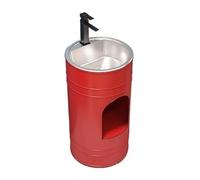 Modern Round Column Bathroom Sink with Stainless Steel Basin, Standalone Creative Metal Sink & Faucet, Independent Drain Kit (Red, Black) - Ideal for Contemporary Bathrooms