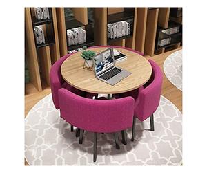 Modern Round Conference Table Set - Business Coffee & Leisure Table with Chairs for Office Cafe Balcony & Living Room - Cotton Linen - Available in Red & Pink