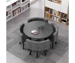 Modern Round Conference Table Set for 4 Space Saving Dining Table with Noise Free Legs Stylish Flax Gray Design Ideal for Meetings and Dining Rooms