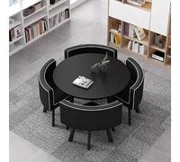 Modern Round Conference Table Set for 4 with Chairs Noise Free Legs Space Saving Design Stylish Black Dining Table and Chair Combo for Office or Home Use