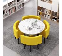 Modern Round Conference Table Set for 4 with Chairs Noise Free Legs Space Saving Design Stylish Dining Table for Office & Home (White Light Yellow)