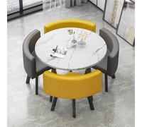 Modern Round Conference Table Set for 4 with Chairs Space Saving Design Noise Free Legs Stylish Dining Table (White Yellow Gray)
