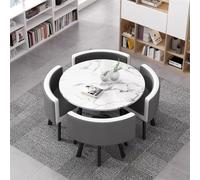 Modern Round Conference Table Set for 4 with Chairs Space Saving Dining Table with Noise Free Legs Stylish White & Gray Design Perfect for Meetings and Dining