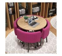 Modern Round Conference Table Set - Simple Business Coffee Table with Chairs for Office Cafe Balcony & Living Room - Cotton Linen Options in Red & Pink
