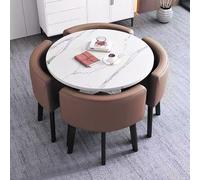 Modern Round Conference Table Set with 1 Table & 4 Chairs - Stylish Office Reception Counter & Dining Room Furniture for Living Room Kitchen Lounge - Coffee Color