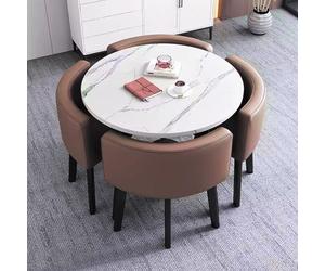 Modern Round Conference Table Set with 1 Table & 4 Chairs - Stylish Office Reception Counter & Dining Room Furniture for Living Room Kitchen Lounge - Coffee Color