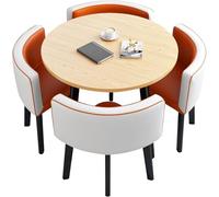 Modern Round Conference Table Set with 4 Chairs - 90cm Leather Dining Table & Soft Backrest Seats for Reception Room Club Living Room Furniture - Stylish L Shape 90x90x75cm
