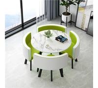 Modern Round Conference Table Set with 4 Chairs Space Saving Dining Table for Office & Home Noise Free Legs Stylish White & Grass Green Finish