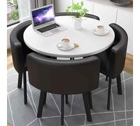 Modern Round Conference Table Set with 4 PU Leather Chairs 5 Piece Dining or Patio Fur for Living Room Slish Home Decor for Indoor & Outdoor Use