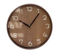 Modern Round Dark Brown Wood Look Wall Clock, 19cm Quartz Clock | Round wood-look wall clock, Brown wood-grain-effect dial, Handwritten Arabic numerals, Requires AA battery; not included