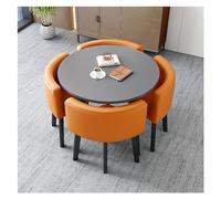 Modern Round Dining Set with 4 Metal Chairs Simple Leisure Furniture for Kitchen Dining Room Balcony and Office (Color: Orange)