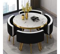 Modern Round Dining Table and Chair Set Faux Marble Kitchen Desk with Upholstered Chairs Stylish Conference Table for Living Room & Dining Room (80cm/31.5inch M)