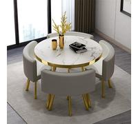 Modern Round Dining Table and Chair Set Faux Marble Kitchen Desk with Upholstered Chairs Stylish Conference Table for Living Room & Dining Room (31.5”/80cm)