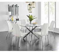 Modern Round Dining Table in Chrome Glass, Stylish Design for 6 People, Perfect for Dining Room, Elegant Isco Dining Chairs Set (Table Only, No Chairs)