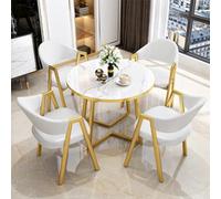 Modern Round Dining Table Set 5 Piece with Marble Top 1 Table & 4 Chairs Stylish Kitchen & Dining Room Furniture 80 x 75 cm (L x H) Home Decor