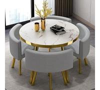 Modern Round Dining Table Set 5 Pieces for 4Marble Effect Top with 4 Synthetic Leather Chairs Perfect for Small Apartments 90 x 90 x 75 cm
