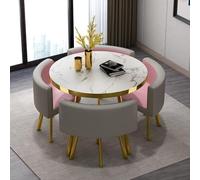 Modern Round Dining Table Set for 4-5 Piece Faux Marble Top with 4 PU Leather Chairs Space-Saving Design for Small Apartments Stylish Dining Room Furniture 90x90x75cm