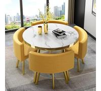 Modern Round Dining Table Set for 4-5 Piece Faux Marble Top with 4 PU Leather Chairs Space-Saving Design for Small Apartments Stylish Dining Room Furniture 90x90x75cm