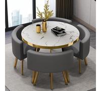 Modern Round Dining Table Set for 4-5-Piece Faux Marble Top with 4 Stylish PU Leather Chairs Space-Saving Design for Small Apartments Ideal for Dining Rooms 80x80x75cm