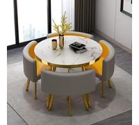 Modern Round Dining Table Set for 4-5 Piece Faux Marble Top with PU Leather Chairs Space-Saving Design for Small Apartments Stylish Dining Room Furniture 90x90x75cm