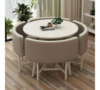 Modern Round Dining Table Set for 4 - Chic Wood Table & Chairs Ideal for Small Spaces Kitchen or Office - Khaki Color Stylish & Functional Home Furniture