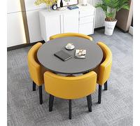 Modern Round Dining Table Set for 4 - Grey & Yellow Leather Chairs Stylish Coffee & Conference Table for Dining Room & Kitchen 180x80x75cm