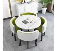 Modern Round Dining Table Set for 4 - Space-Saving Office Conference Table with Chairs - Stylish Blue and Green Lounge Furniture for Living Room & Kitchen