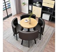 Modern Round Dining Table Set for 4 with Easy-Clean Marble Top & Chairs - Stylish Office Reception Desk Chair Set - Black Leather Finish Perfect for Dining & Meetings