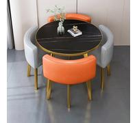 Modern Round Dining Table Set for 4 with Marble Top and Stylish Chairs - Versatile Office Reception Desk and Chair Set for Lounge and Living Room Decor