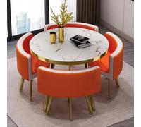 Modern Round Dining Table Set for 45 Piece Faux Marble Top & PU Leather Chairs SpaceSaving Design for Small Apartments Dining Room Fur 80x80x75cm
