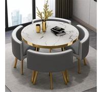Modern Round Dining Table Set for 45 Piece Faux Marble Top with 4 PU Leather ChairsSpaceSaving Dining Room Fur for Small Apartments90x90x75cm