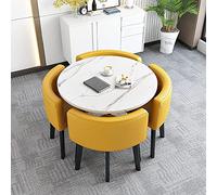 Modern Round Dining Table Set for Home Office Space Saving Kitchen Table with 4 Fabric Chairs 90x90x75 cm Stylish Reception Furniture for Small Spaces