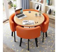 Modern Round Dining Table Set with 4 Chairs 31.5" Small Office Conference Room Fur PU h for Kitchen & Living Room Loun